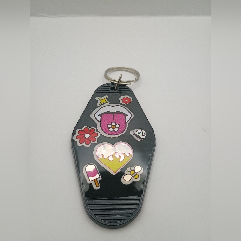 Retro Motel Keychain Custom Handmade Groovy Resin Accessory Mod Podge Stickers
